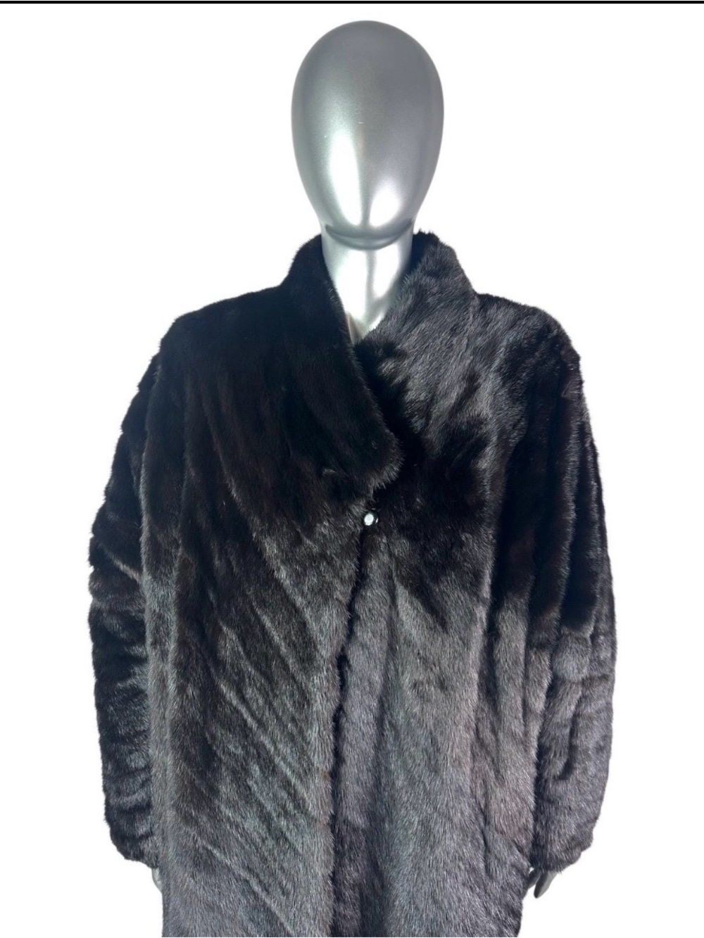 Black MINK Directional Coat, MAXIMILLIAN, Size L, Certified Vintage Fur w/St Bag